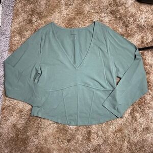 Torrid Foxy V-Neck Corset Dark Forest Green Long Sleeve Top Plus Size 3